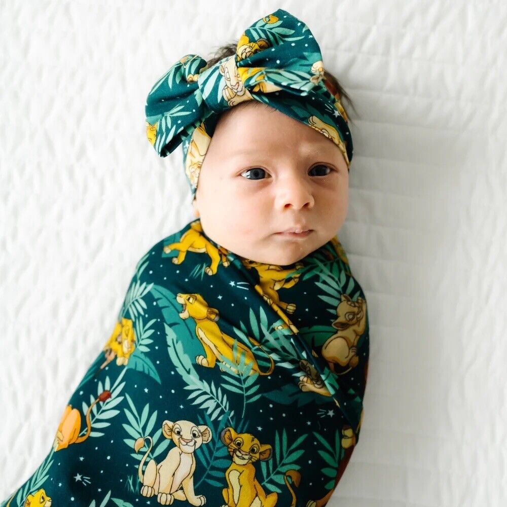 Little Sleepies Simba’s Sky Swaddle with Bow. NIB